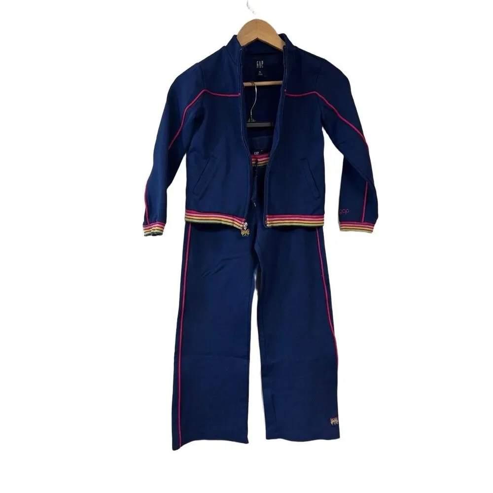 Gap Rainbow Tracksuit Set Girls 8 Navy Blue Winter Warm Cozy Jacket Pants Outfit